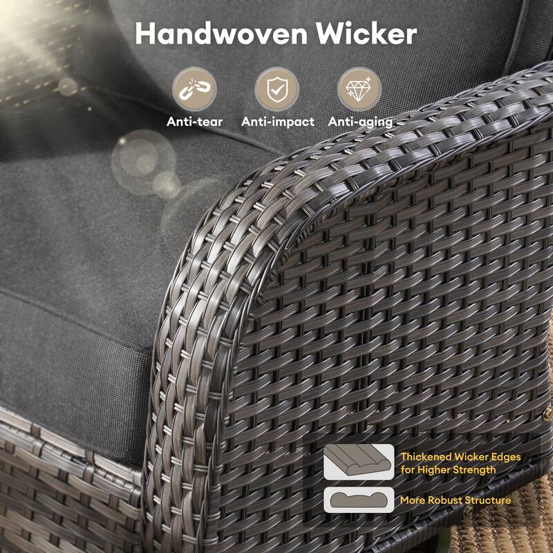 HOOOWOOO 3-piece Grey Wicker Patio Swivel Rocking Chair Set