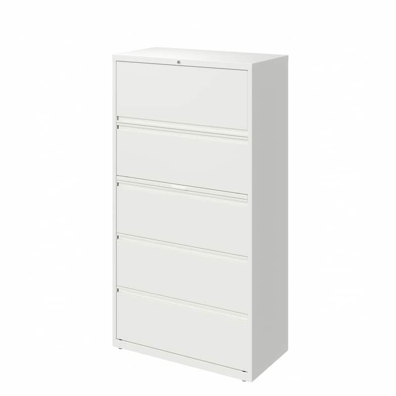 Hirsh 36-in Wide HL10000 Series 5 Drawer Lateral File Cabinet with Posting Shelf and Roll-Out Binder Storage, White