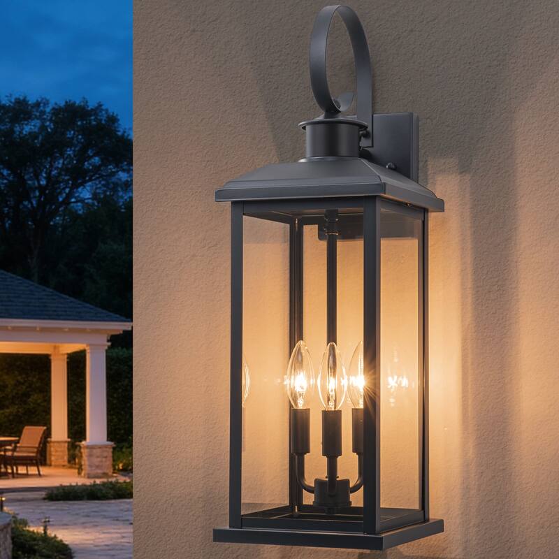 C Cattleya 1-Pack 3-Light 40W Matte Black Outdoor Wall Lights With Clear Glass Shade