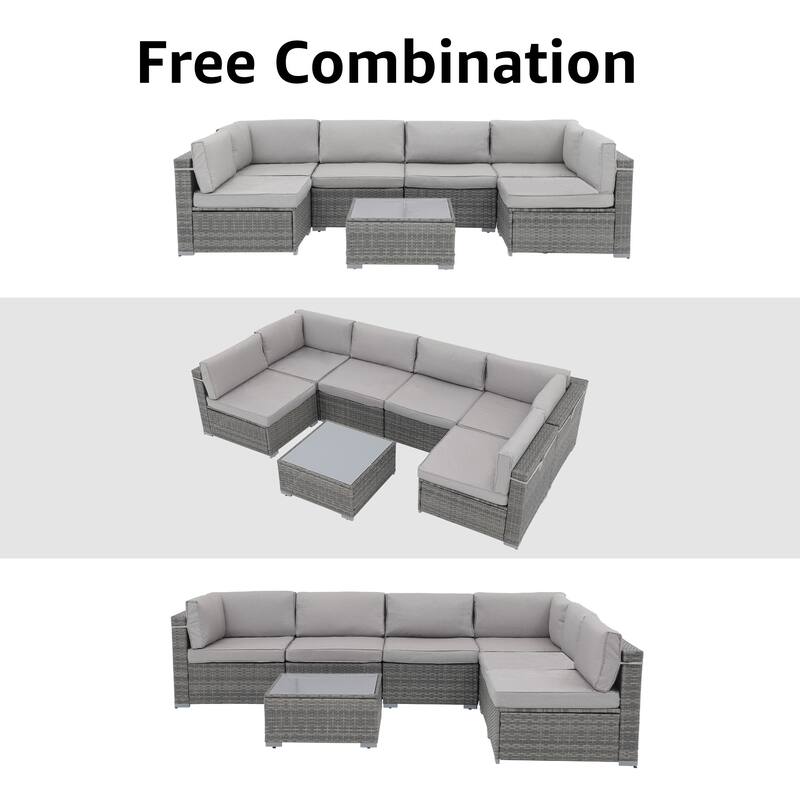 7 pieces Patio Wicker Sectional Sofa Set with Cushions