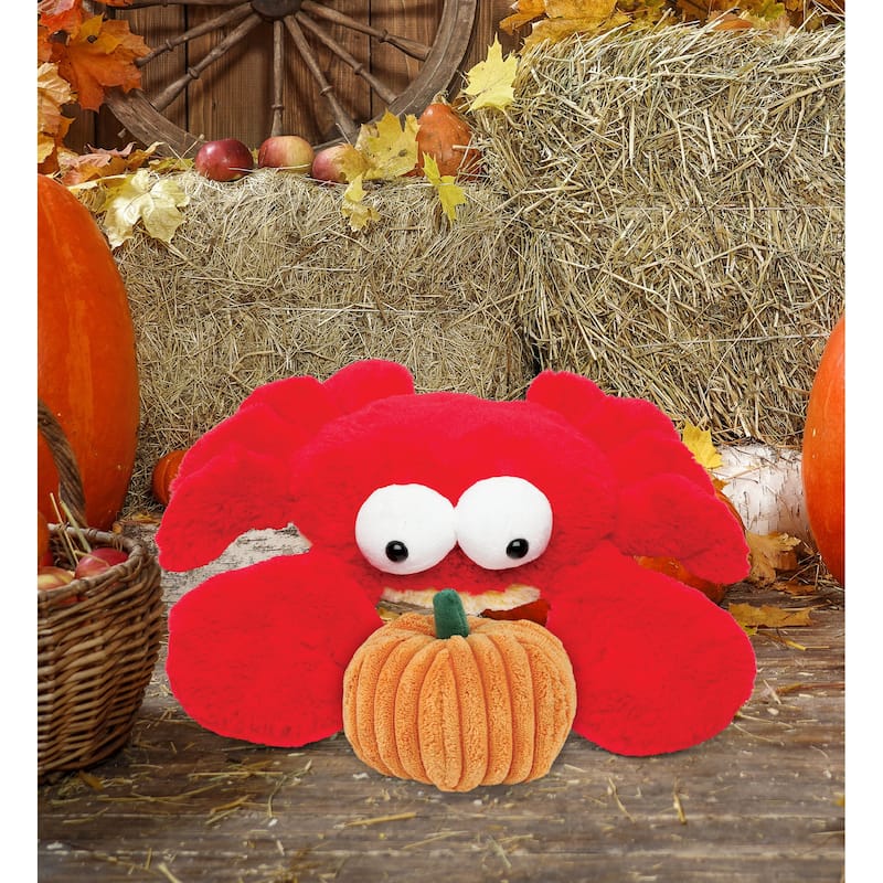 DolliBu Large Googly Eyes Red Crab Stuffed Animal with Pumpkin Decor - 14 inches