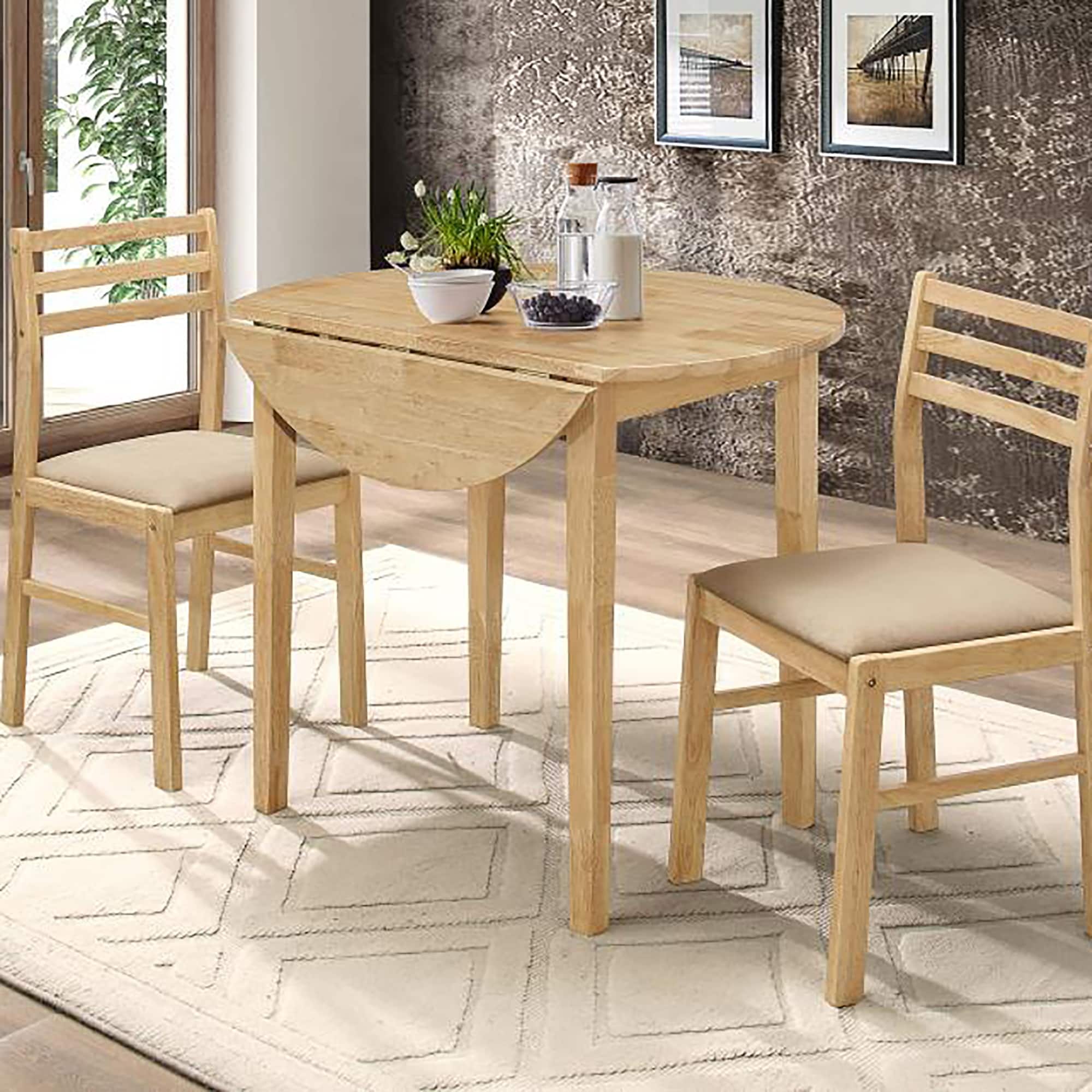 3-Piece Dining Set With Drop Leaf Table, Space Saving Design