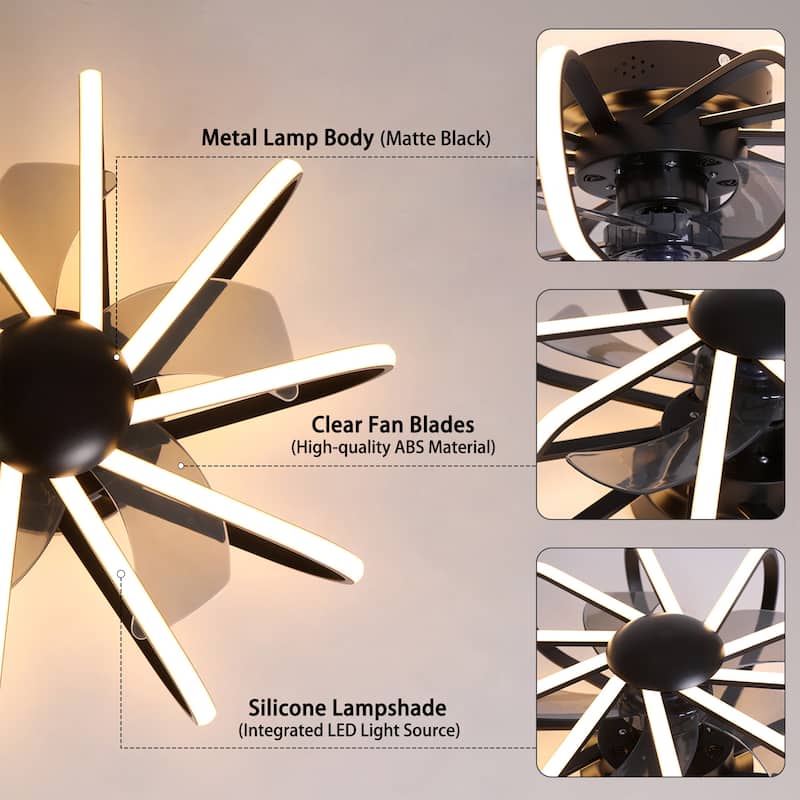 Starsky 23'' Drum Flush Mount LED Ceiling Fan with Light,6-Speed Low Profile Smart APP Control Ceiling Fan with Remote