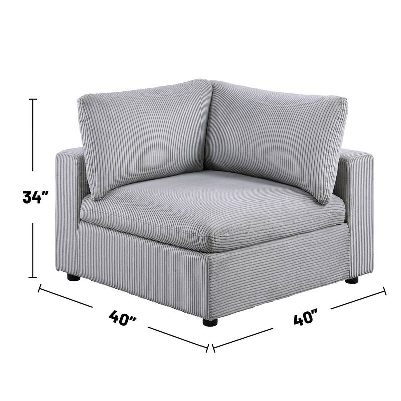 Light Gray Corduroy Upholstered Modular Piece with Low Legs