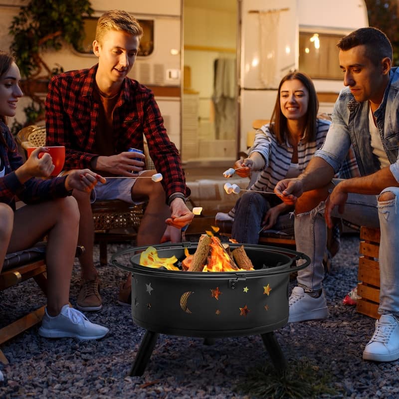 30-inch Outdoor Fire Pit with Beautiful Star and Moon Cutouts - 29.92"D x 29.92"W x 22.44"H
