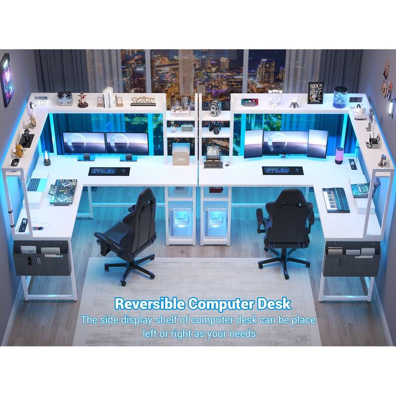 L Shaped Desk with Full Hutch and Power Hub, Corner Desk Computer Desk Office Writing Desk