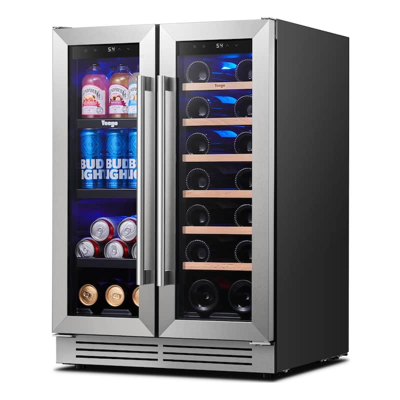 Yeego 23.4 in.20-Bottle Wine and 60 Can Beverage Cooler Dual Zone Refrigerator Under-Counter/Freestanding French Door Fridge
