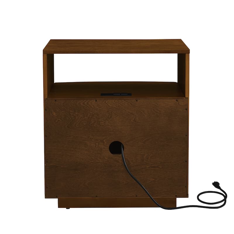 Nightstand with Charging Station and Outlet Hole and 2 Solid Wood Drawers