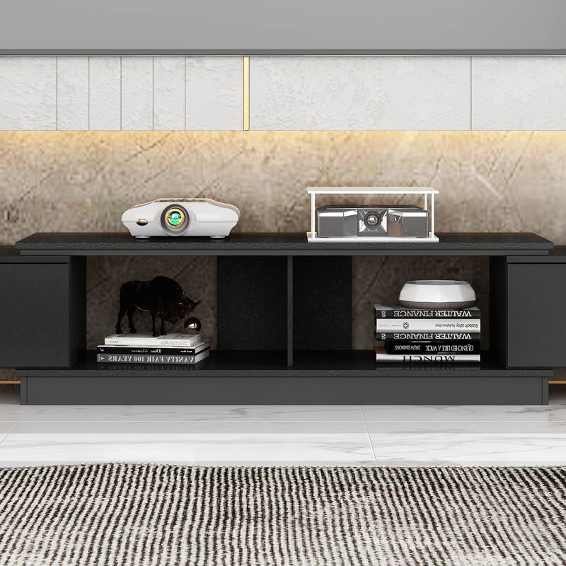 13.1"H Extendable Designs TV Stand with 4 Storage Drawer Black/White