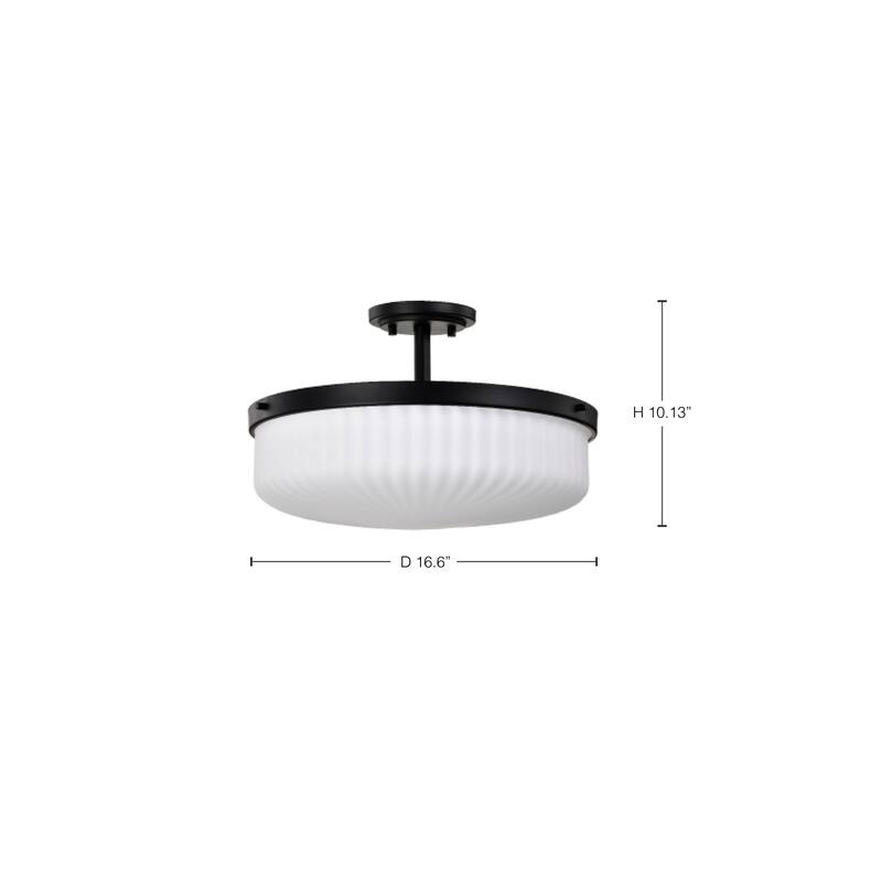 Solara Semi Flush Mount Matte Black Finish Frosted Ribbed Glass - Matte Black