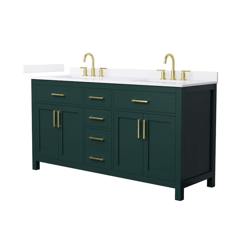 Wyndham Collection WCG2424-66D-QTZ-US3MXX Beckett 66" Free Standing - Green / White Quartz Top / Brushed Gold Hardware