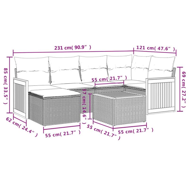 vidaXL Patio Sofa Set with Cushions Outdoor Conversation Furniture Poly Rattan