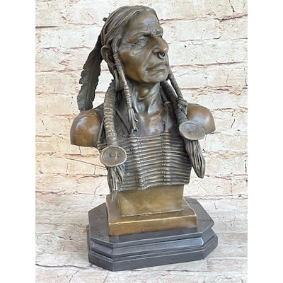 Native American Warrior Chief Bronze Bust Sculpture Art Statue Figure Figurine