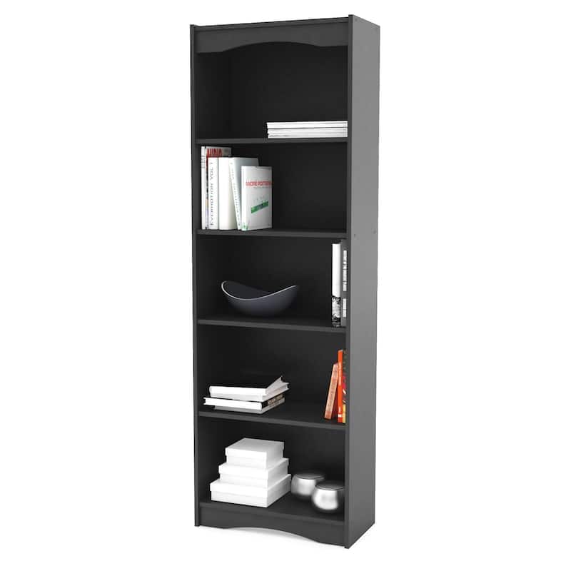 Contemporary Black Bookcase with 5 Shelves and Curved Accents - 72" H x 24" W x 12" D
