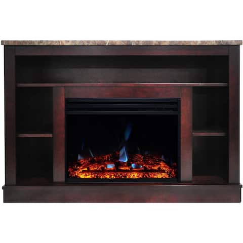 Hanover Oxford 47 In. Electric Fireplace with Enhanced Log Insert and Mahogany Mantel