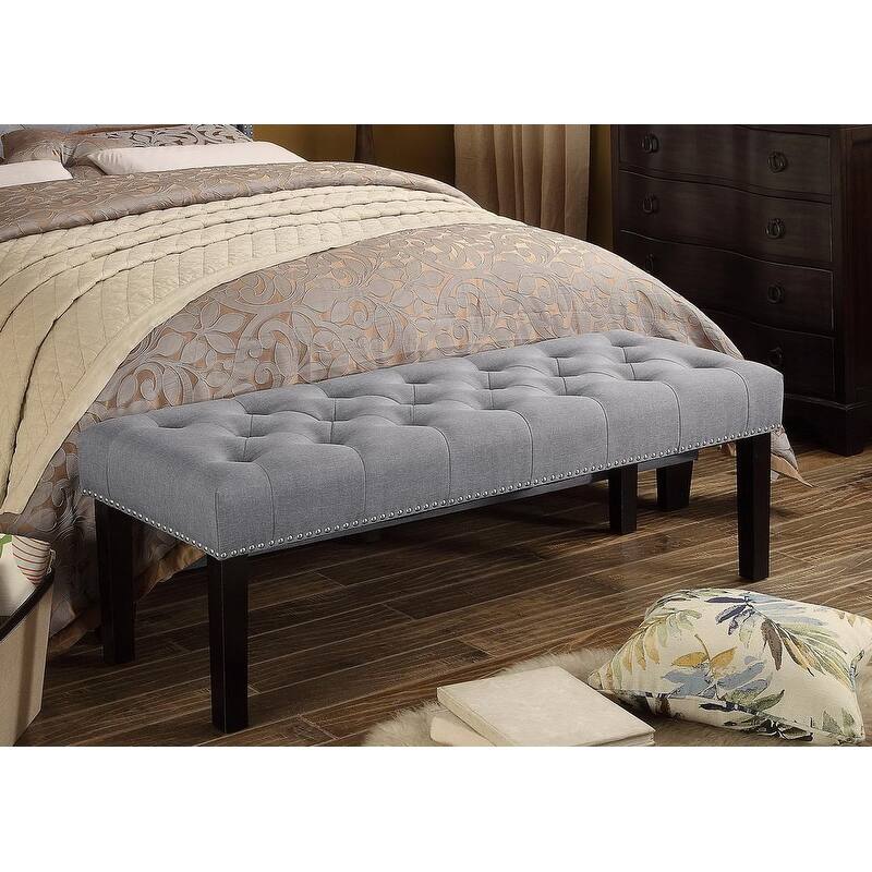 Moser Bay Almaraz 56 or 35 Inch Linen Upholstered Hand-tufted Transitional Bench - 35" W x 18" L x 18" H - Grey
