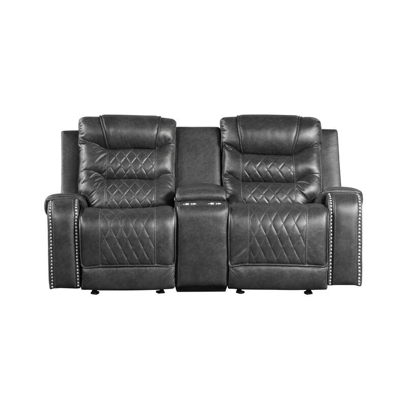 Paul 78 Inch Manual Recliner Loveseat, Cupholder Console Gray Faux Leather