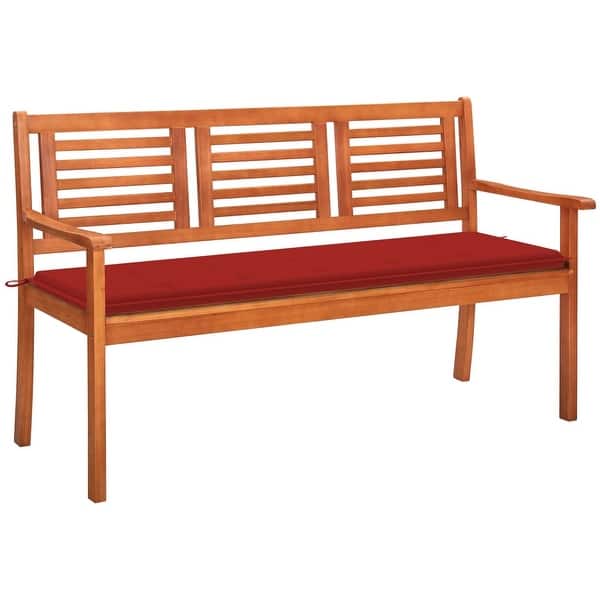 slide 2 of 9, vidaXL 3-Seater Patio Bench with Cushion 59.1" Solid Eucalyptus Wood - 59.1" x 23.6" x 35"