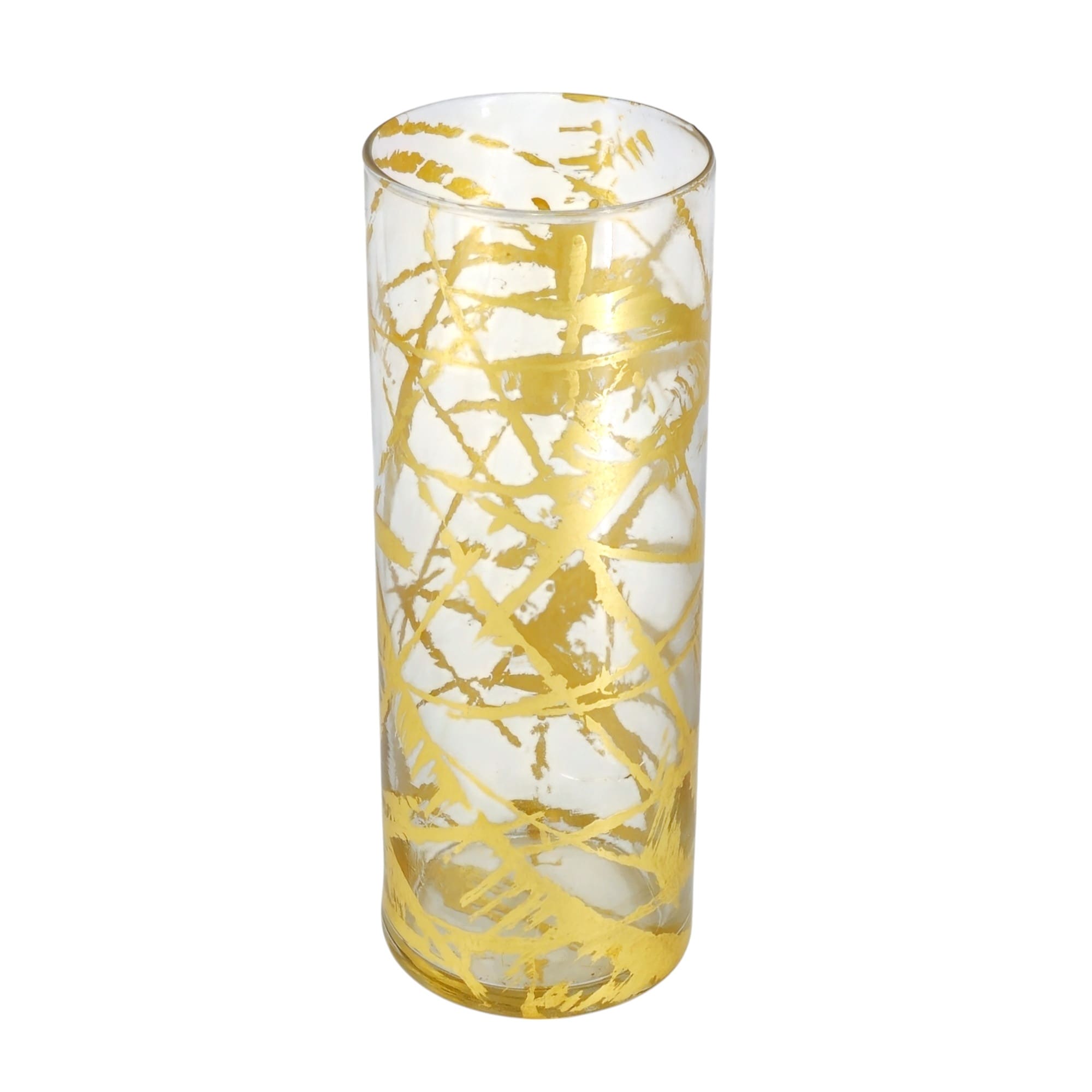 Modern Golden Hand Gilded Glass Cylinder Vase Ideal for Mantel Displays or Wedding Reception Tables