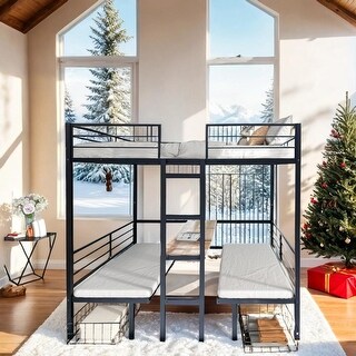 Full Size Loft Bed with Table Set Transformable to Full over Full Bunk Bed