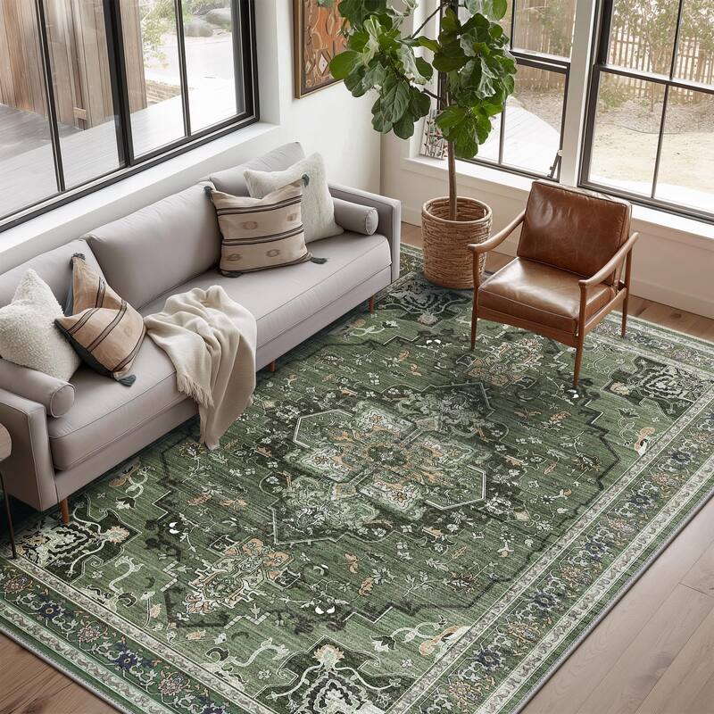 Mcow Retro Floral Medallion Low Pile Lightweight Non Slip Area Rug - 8'X10'