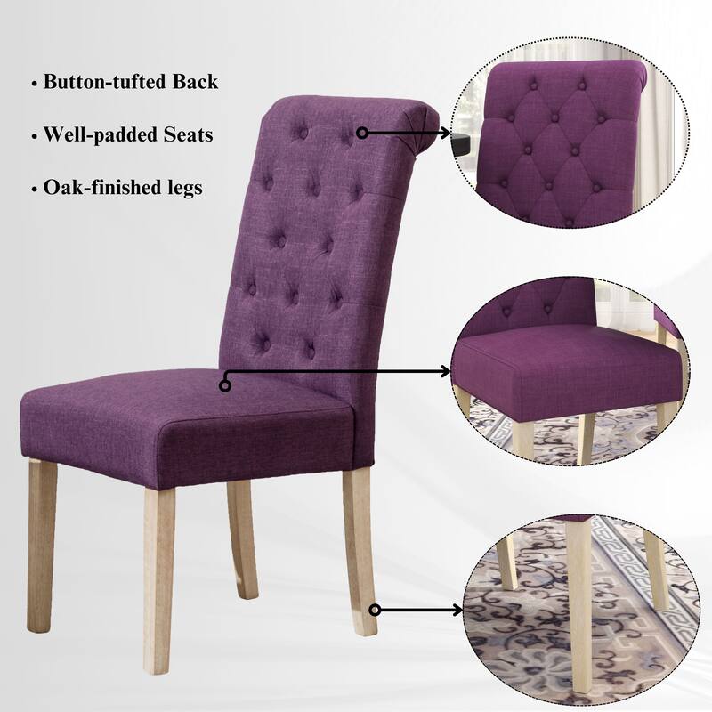 Contemporary 5-Piece Dining Set with Round Table and Button-Tufted Chairs - Solid Wood Construction for Lasting Durability