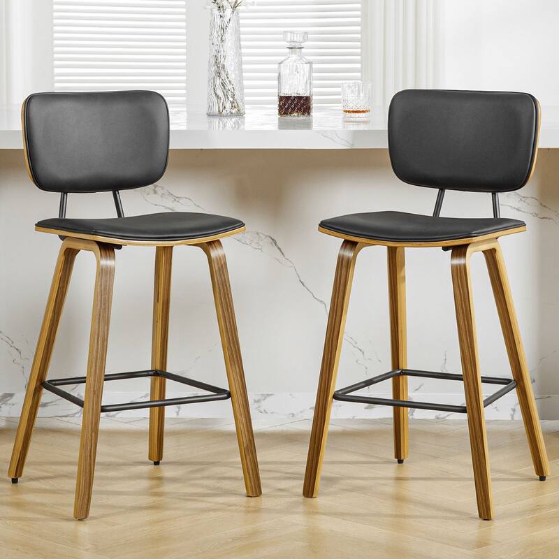26" Wood Counter Height Bar Stools Set of 2 - 37.6"H x 19.5"W x 18.7"D - Set of 2 - Black
