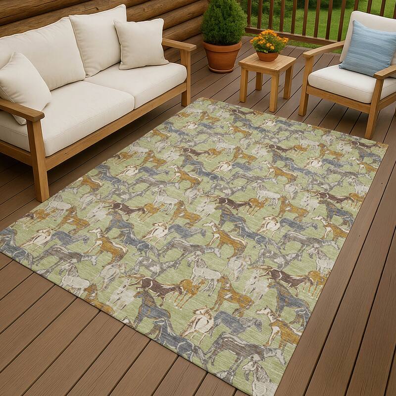 Machine Washable Indoor/ Outdoor Horse Herd Chantille Rug