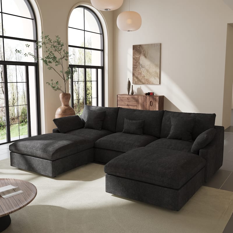Modular Sectional Sofa Cloud Couch, 119.29" Oversized U Shaped Couch with Chaise Ottomans for Living Room