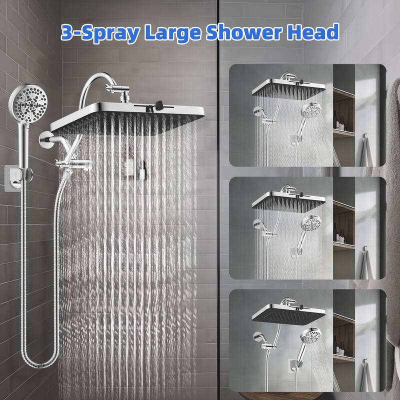 Dual Showerhead Combo, 5-spray 13'' Shower Head, 10-mode Hand Spray
