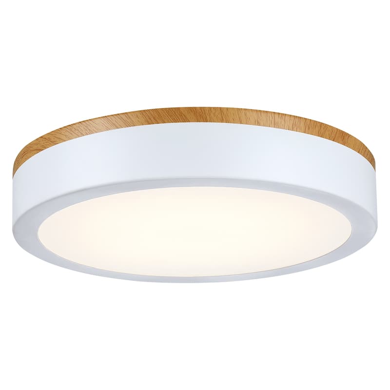 11-in Selectable LED 3000K,4000K,5000K Flush Mount with White and Wood Finish