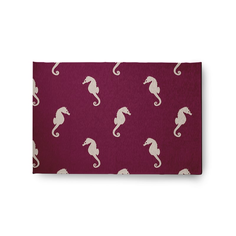 Sea Horses Beach Style Chenille Area Rug - Maroon Red - 24" 36"