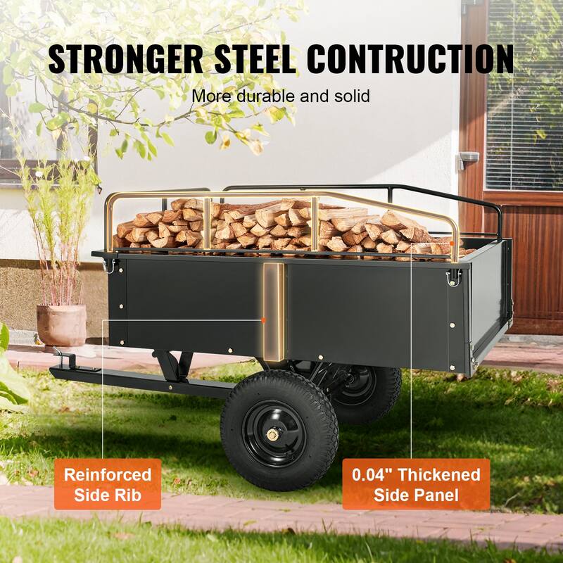 VEVOR Heavy Duty Steel ATV Dump Trailer 15 Cubic Feet Tow Behind Dump Cart Garden Trailer