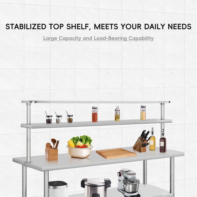 Stainless Steel Table with Overshelf, NSF Heavy Duty Prep Table