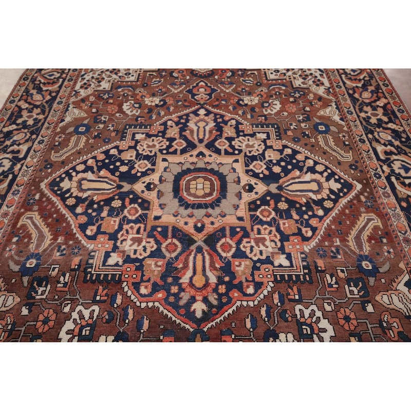 Geometric Bakhtiari Vintage Persian Rug Hand-Knotted Wool Carpet - 7'0" x 10'1"