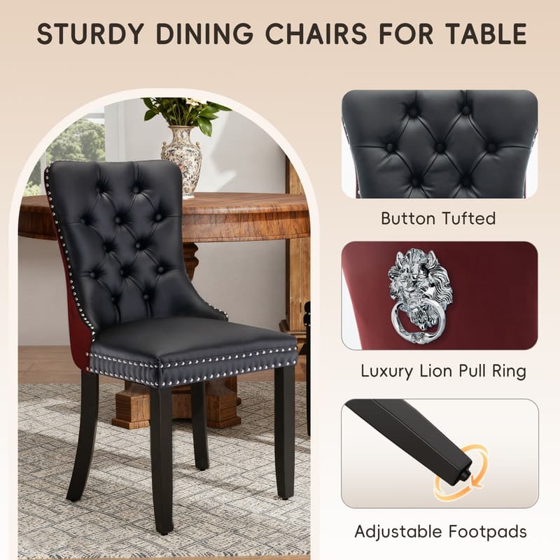 High-end Tufted Velvet Upholstered Nailhead Dining Chair Set of 4