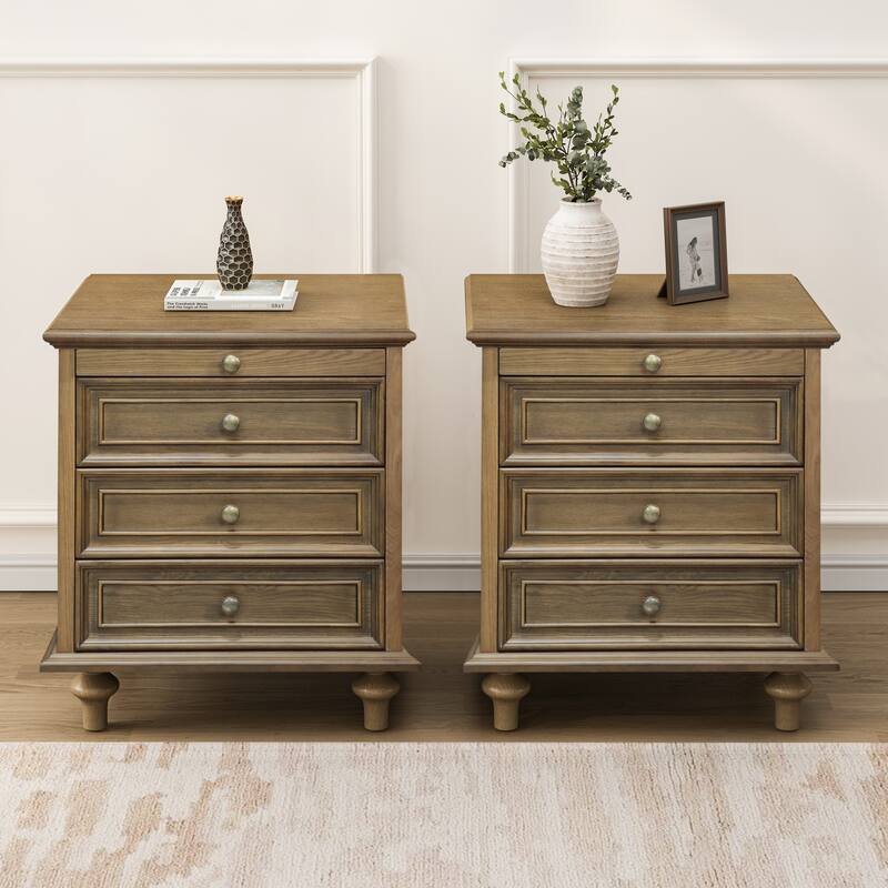Nightstands with Drawers & Hidden Pull-Out Shelf & Metal Handle