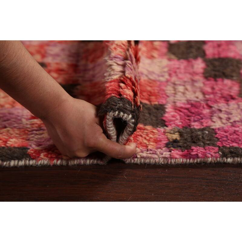 Modern Checkered Moroccan Oriental Wool Runner Rug Hand-knotted Carpet - 2'11" x 12'10"