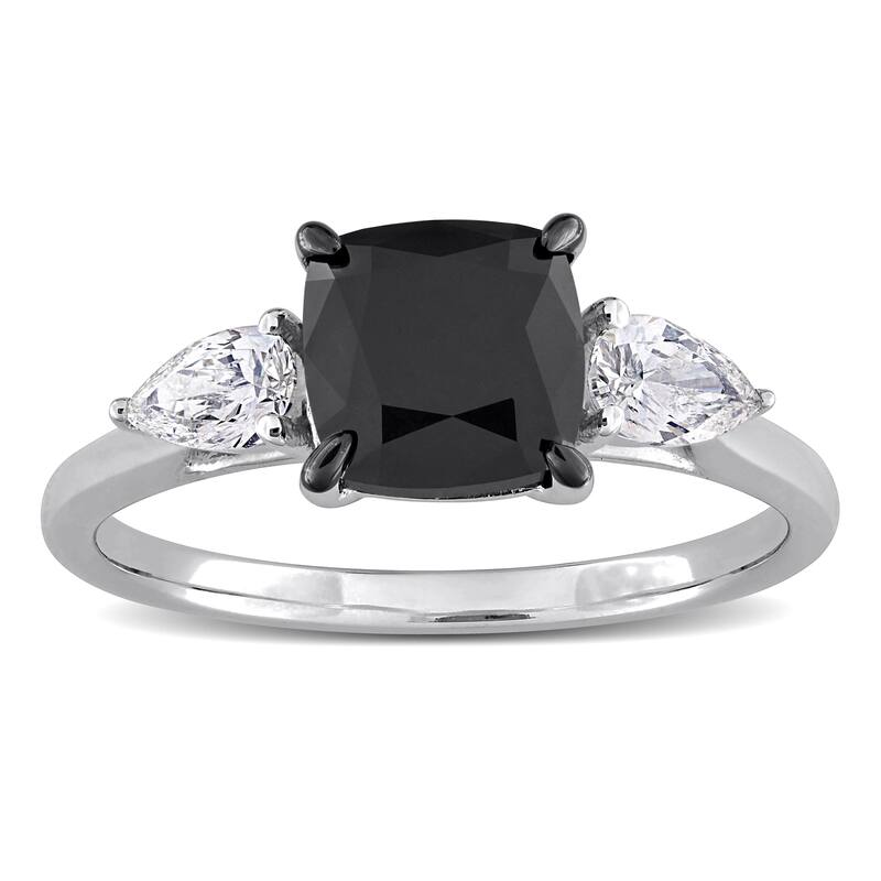 Miadora 2 3/8ct TW Black White Diamond 3-Stone Engagement Ring in 14k White Gold