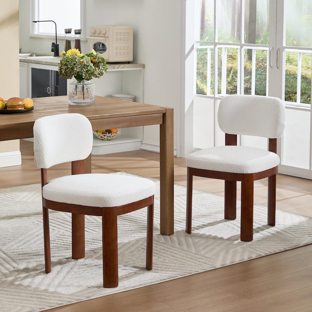 Farmhouse Wooden Dining Chairs Set of 2, Modern Fabric Upholstered Dining Room & Kitchen Chairs