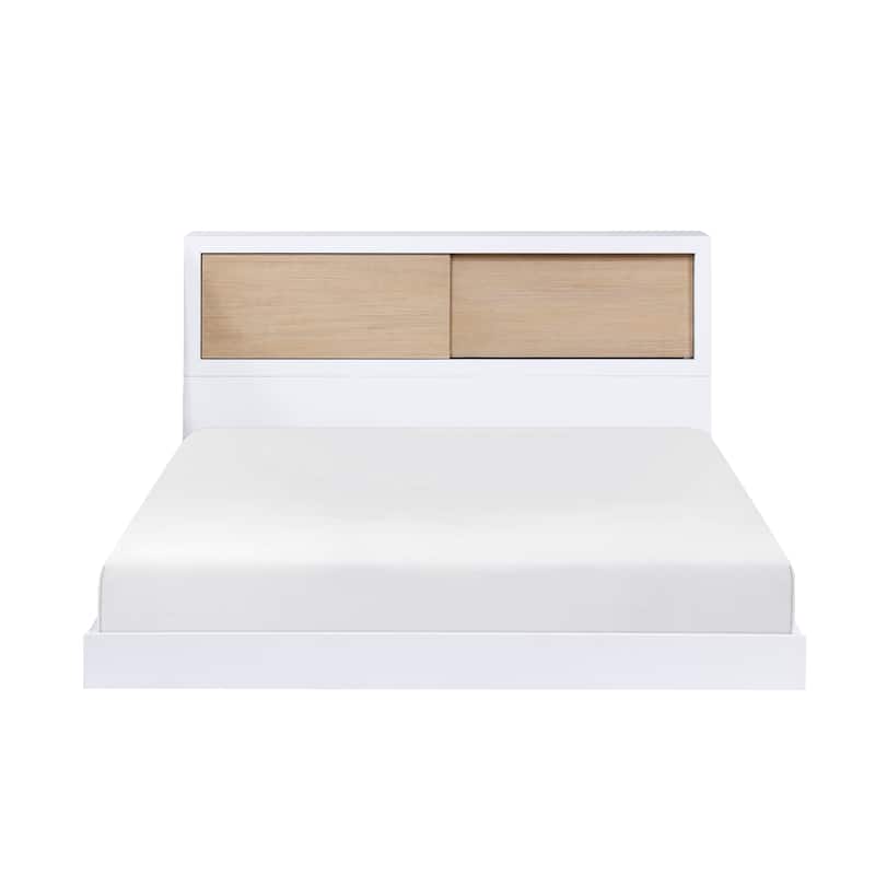 White Full Bed Bookcase Headboard with Storage for Youth Bedroom - Natural