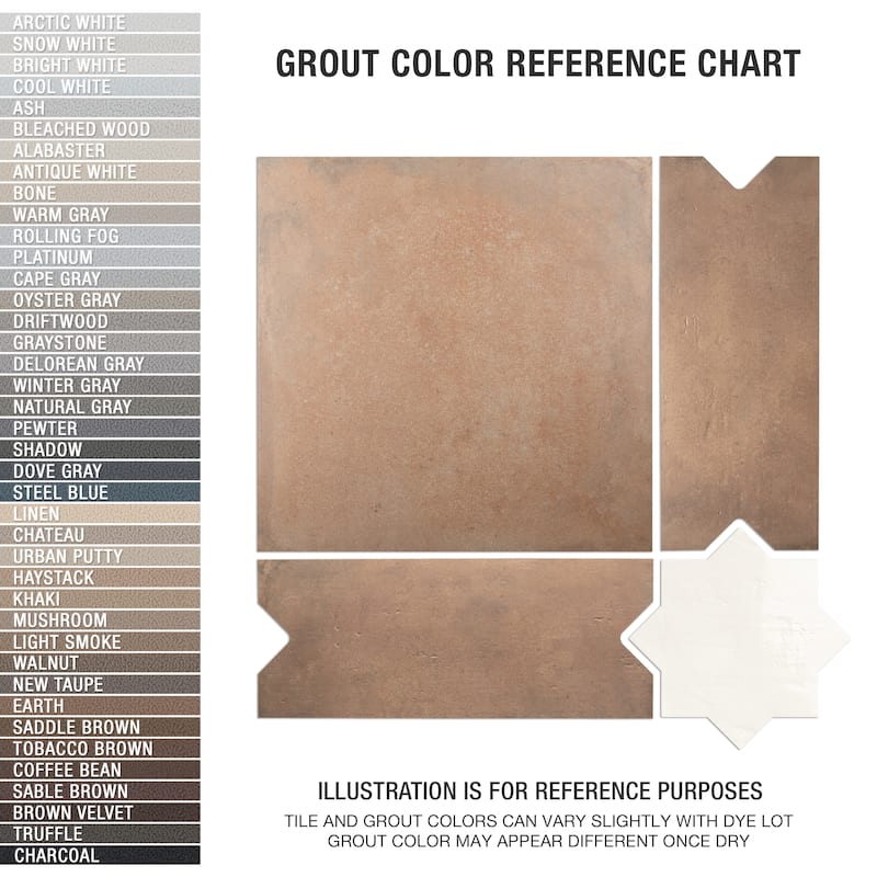 Merola Tile Argile Bordeaux Ferrara with Losanga and Bianco Star 24-5/8" x 24-5/8" Porcelain Floor and Wall Tile - Kit (4 Tiles)