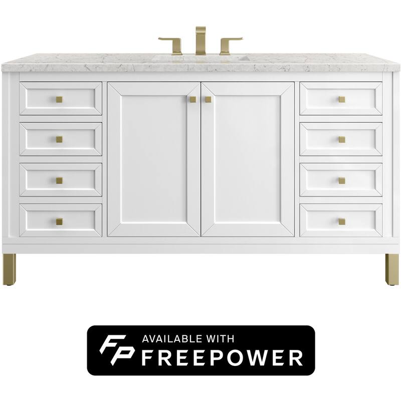 James Martin Vanities 503-V60S-FEJP Chicago 60" Free Standing Single - Glossy White