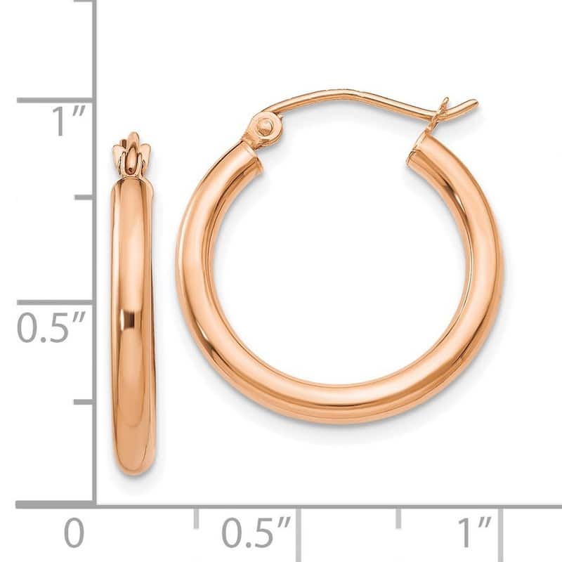 Curata 10k Rose Gold Polished 2.5mm Lightweight Tube Hoop Earrings - 20mm 25mm 30mm