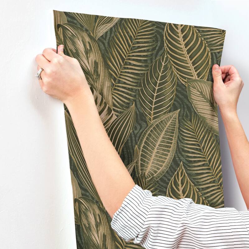 A-Street Prints Acacius Dark Green Tropical Foliage Wallpaper
