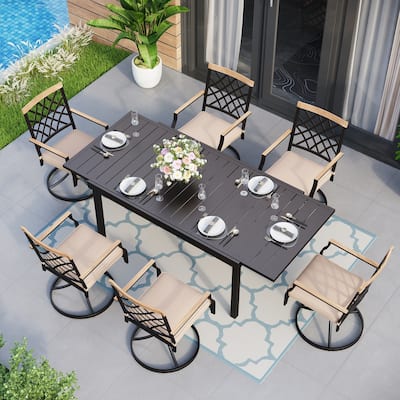 MAISON ARTS 7/9-Piece Outdoor Patio Dining Set, 6/8 Metal Swivel Dining Chairs, 1 Rectangular Expandable Table