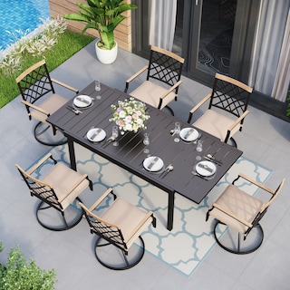 MAISON ARTS 7/9-Piece Outdoor Patio Dining Set, 6/8 Metal Swivel Dining Chairs, 1 Rectangular Expandable Table