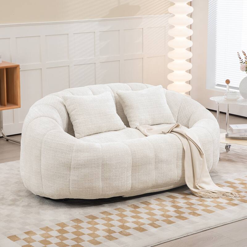 HOMEFUN Chenille Upholstered Durable Comfort Lounger High Back Bean Bag Loveseat Sofa - Beige