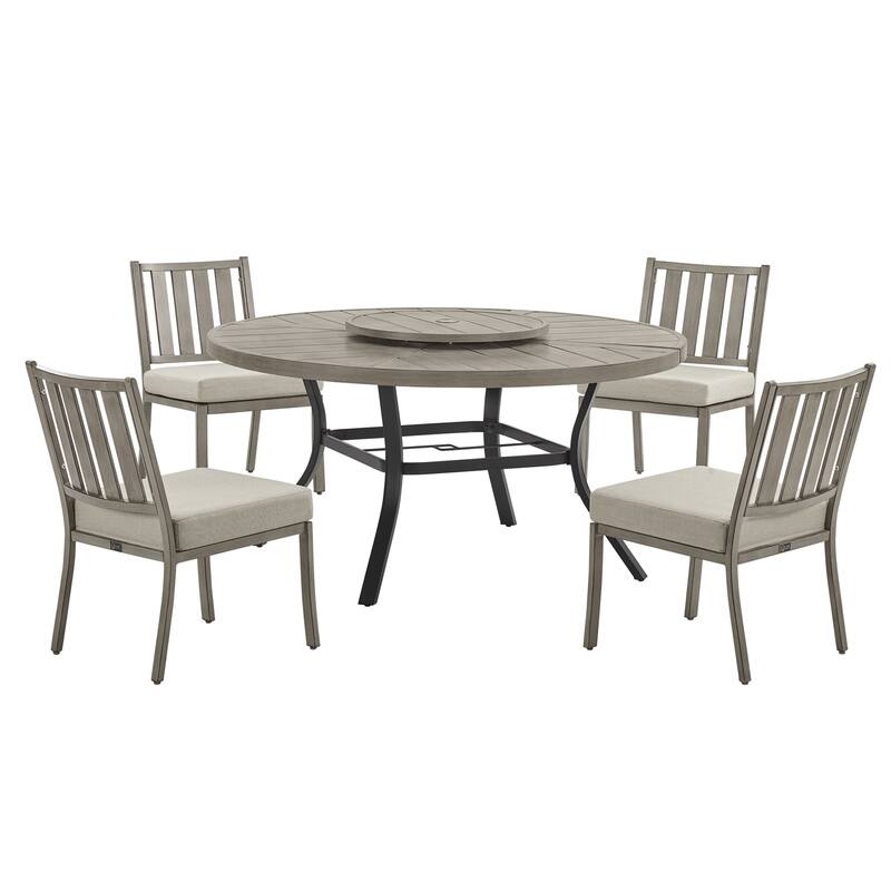 Patio Aluminum Round 59.5" Dining Table With Outdoor Chairs