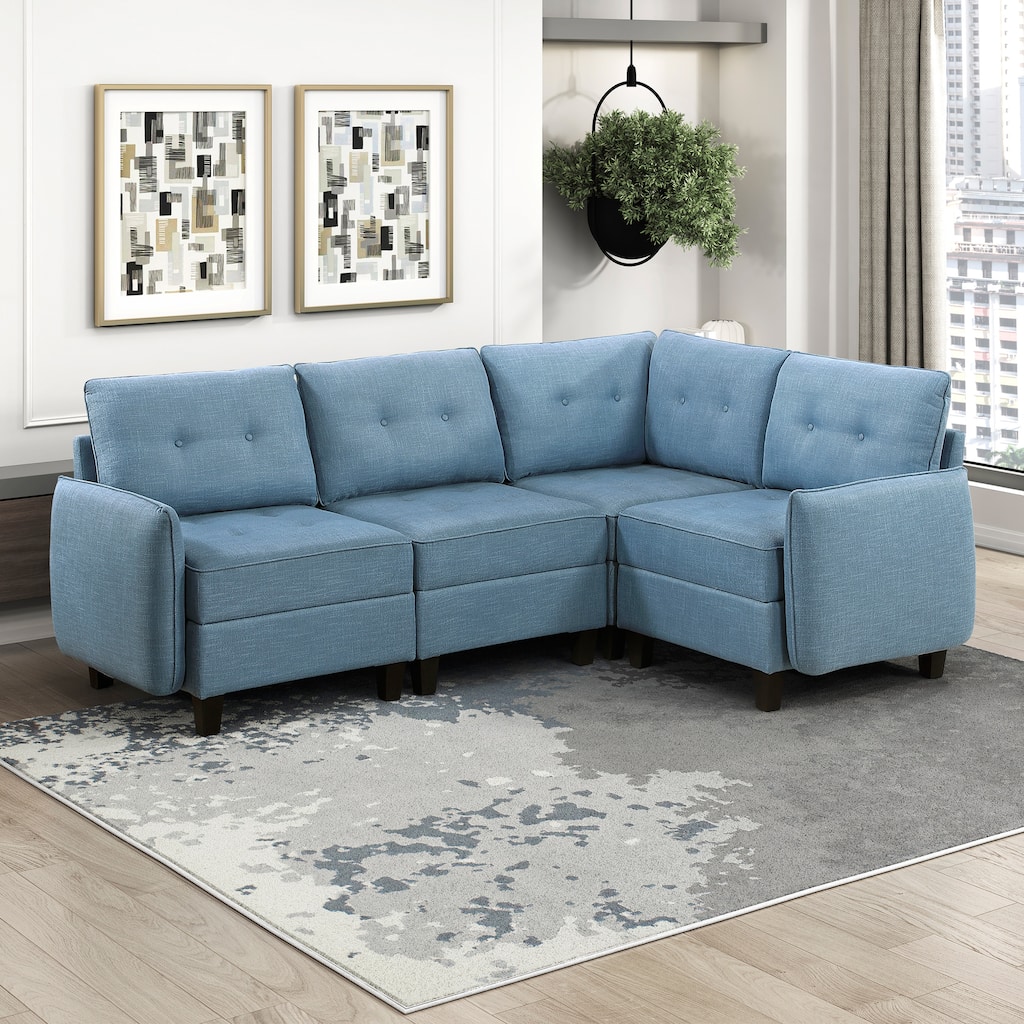 Dorian Textured 4-Piece Sectional Sofa - Storage, Button-Tufted